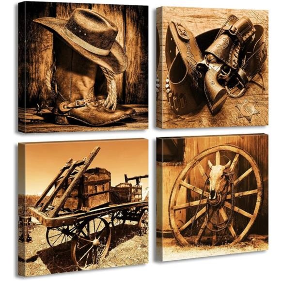 Western Decor Cowboy Wall Art for Men's Bedroom Office Canvas Printed Poster